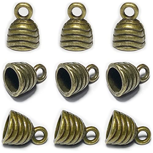 Bronze Round Tassel End Caps 50 pcs Barrel End Caps Flat Leather Cord End Caps Bracelet Making Supplies Leather Bracelet Making Kit Silver Cord End Cap Kumihimo Kit - color: Round brass-50Pc