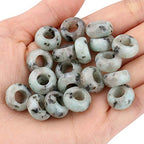 Nupuyai Pack of 30 Large Hole Stone Loose Beads for Jewelry Making, Polished Rondelle European Beads fit Charms Bracelet, Sesame Jasper - color: Light Blue & Black, size: 14x8mm