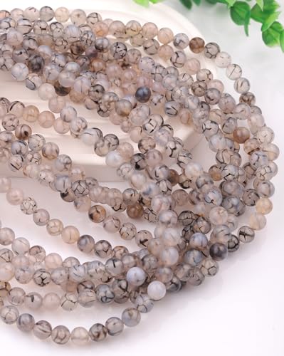 Natural Stone Beads 8mm Polished Round Smooth Gemstone Beads for Jewelry Making Supplies 15 Inch(45 Beads) (Black and White Dragon Pattern) - color: Black and white dragon pattern-45pcs