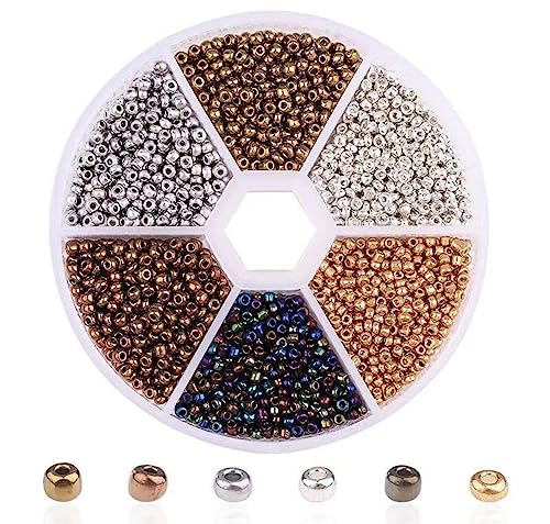 1 Box 3900pcs Mixed Color 2mm Glass Seed Beads-Small Round Spacer Loose Czech Beads for Jewelry Making Embroidery Accessories, (Metallic Gold) - color: Metallic Gold