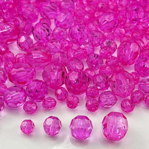 850pcs Acrylic Round Faceted Beads 6mm 8mm 10mm 12mm Faceted Round Spacer Beads for Bracelets Necklace Earring DIY Jewelry Making Craft(Rose Red) - color: Rose Red