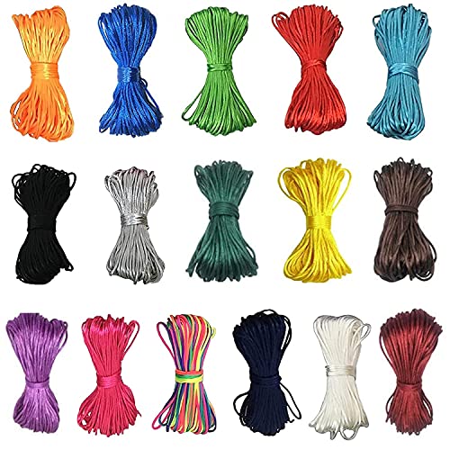 2mm Rattail String,Satin Nylon Trim Cord 16 Bundles 176 Yards Nylon Silk Cord for Jewelry Making Silk Thread Silk Bracelet String