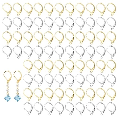 80 Pcs Leverback Earring Hooks - Stainless Steel Lever Back Earrings Clasps, Hypoallergenic French Ear Hooks & Clasps, Women Leverback Earring Findings for Earrings DIY Jewelry Making (Gold, Silver)