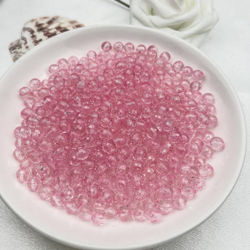 200PCS 10MM Round Crystal Acrylic Beads Crystal Faceted Beads Spacer Beads for DIY Crafts Jewelry Making, Bracelets Necklaces Wind Chimes Suncatchers Loose Gemstones(63-Pink) - color: 63-Pink, size: 10MM