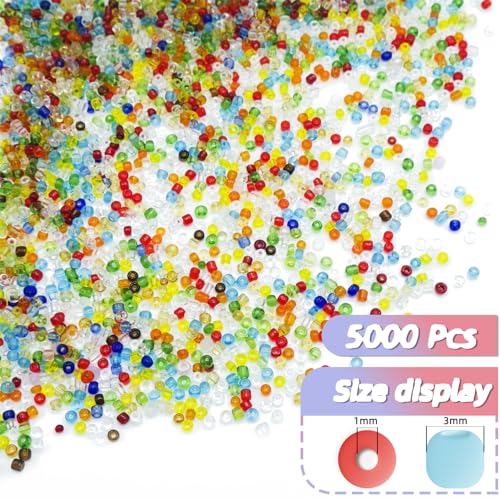 Mixed Color Glass Seed Beads 5000 Pcs, 3mm Small Craft Pony Beads Bulk for Bracelets, DIY Necklace Ring Waist Chain - color: Mixed Color