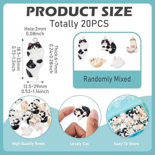 Beadthoven 20Pcs Resin Cat Charms Flatback Cute Animal Pendants Mixed Kitty Resin Pendants Kawaii Dangle Charms with Loop for Jewelry Making Keychain Earrings Necklace DIY Crafts - color: Kitten - Mixed