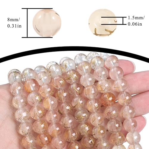 200Pcs Glass Round Beads 8mm Transparent Ink Wash Dye Sprinkled Gold Scattered Beads Handmade DIY Bead Material Bracelet Accessories (Apricot) - color: Apricot