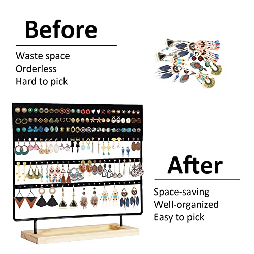 Earring Holder Organizer Stand - Earrings Display Rack 145 Holes Jewelry Holder Tower with Wooden Tray for Earrings Rings Black - color: Black