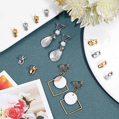 SUNNYCLUE 1 Box 40Pcs 2 Colors Clip-on Earring Converters Stainless Steel Clip on Earrings Components Gold Silver Dangle Ear Findings for Women Adult Jewelry Making DIY Crafts Supply - color: 40pcs 2 Colors Stainless Steel Clip-on Earring Converters