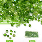 1000pcs Green Beads, Glass Beads for Jewelry Making, Green Assorted Crystal Faceted Bicone Teardrop Crackle Clover Loose Shiny Beads for Earring, Necklace, Bracelet, Plant Crafts DIY, Home Decor