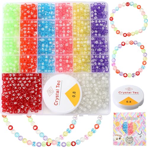 Acrylic Letter Beads 4mm Flat Round, 6mm Square - Beads for Making Friendship Bracelet or Necklace (26 Pieces of Square Transparent Colored with White) - color: 26 pieces of square transparent colored with white
