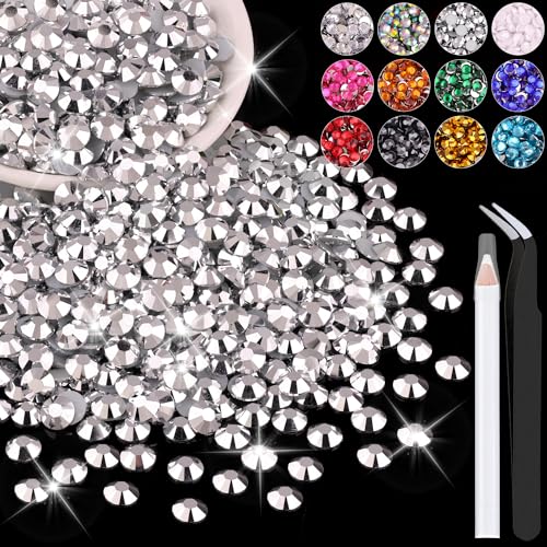 1200PCS 6mm Resin Rhinestones in Bulk (Silver), Bedazzling Flatback Crystals for Crafts DIY Nail Decoration, Gems Charms for Tumbler Shoes Clothing Fabric with Pickup Pen and Tweezers - color: A03 Resin Rhinestones (Silver), size: 6mm