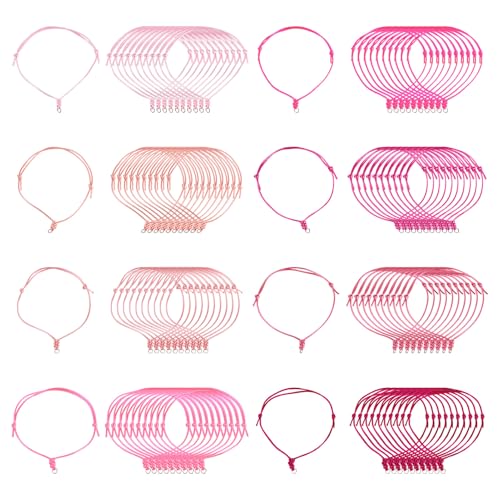 FASHEWELRY 80Pcs Adjustable Nylon Cord for Braided Bracelets Making Nylon Strings Thread with Jump Rings for DIY Friendship Bracelet Valentines Jewelry Supplies (Pink) - color: 8 Colors Pink