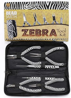 The Beadsmith Zebra Print Tool Kit – 6 Pieces: Chain, Round, and Bent Chain Nose w/Side Cutter, Tweezers, & Reamer with Zippered Pouch, 5-Inch Each - size: tool kit - 5" (6-piece)
