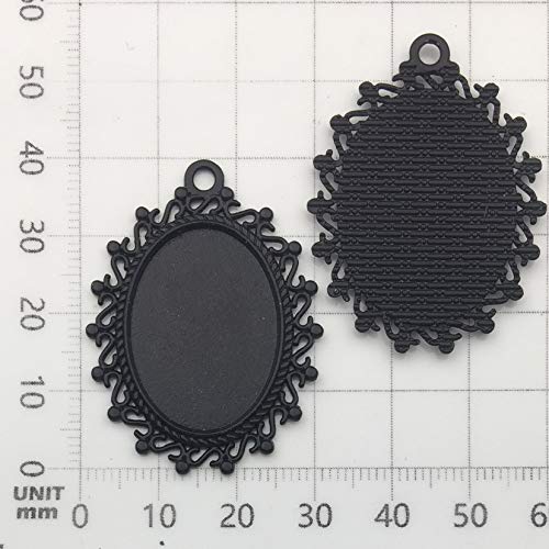 All 32pcs(16 Sets) 18x25mm Enamel Black Oval Blank Bezel Pendant Trays Base Cabochon Settings Trays Pendant Blanks for Jewelry Making DIY Findings (M181) - color: Black 18x25mm