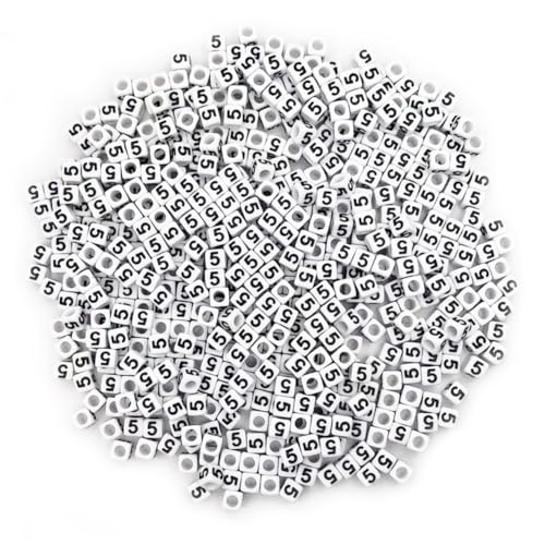 600PCS 6x6mm Square Arabic Numerals Beads 5 for Friendship Bracelets Jewelry Making White Acrylic Cube Base with Black Number Beads for DIY Crafts Bracelets Necklaces Key Chains Phone Lanyard - color: Number 5(Black on White)