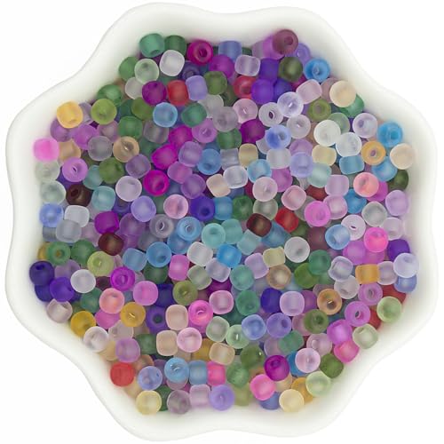 4mm Frosted Glass Beads Bulk, 500pcs Small Round Beads for Jewelry Making, 6/0 Colored Glass Seed Beads for Friendship Bracelet, Pendants, Key Chains, Necklaces, Hairpins(Mixed Color - color: Mixed Color, size: 4mm