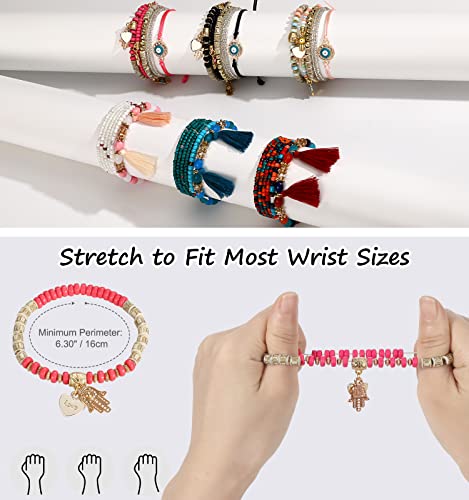 Emibele Colorful Stretch Bracelet Stack Boho Beaded Bracelet Set Heishi Surfer Bracelet Stackable Y2K Trendy Jewelry Friendship Multiple Set Women Fans - style: Colorful 6 pieces