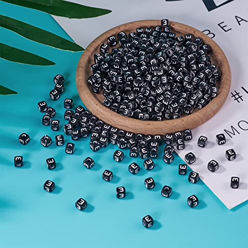 FASHEWELRY 500Pcs Cube Acrylic Letter Beads 5x5x5mm Black Square Letter E Alphabet Beads for DIY Bracelet Necklace Jewelry Making - color: Letter E