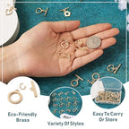 32 Pcs Gold Toggle Clasps Brass OT Toggle Jewelry Clasps Heart & Flower & Round Ring T-Bar Closure Clasp Fastener IQ End Connectors for DIY Necklace Bracelet Jewelry Making - color: Golden-Mix Styles
