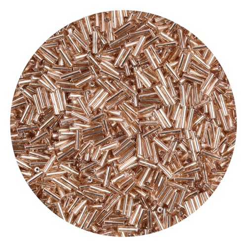 2000Pcs Tube Seed Beads 2x7mm Mini Long Glass Bugle Bead Small Craft Loose Spacer Beads for DIY Phone Charms Waist Bead Bracelets Earrings Necklaces (Champagne) - color: Champagne