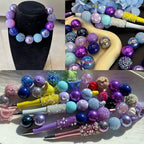 50PCS Bubblegum Beads 20mm，Large Beads for Jewelry Making，Round Circle Chunky Bead for Craft Pen Keychain Bracelets, beadable for Dog cat Collar Necklace (Mixed Blue/Purple) - color: Mixed blue/purple