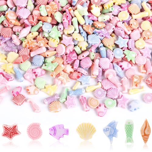 Augshy 700pcs Cute Acrylic Mini Shell Fish Starfish Beads for Party Decoration Making DIY Craft Accessories - style: Ocean Style