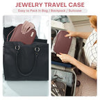 Jewelry Travel Case Organizer for Necklaces, Earrings, Rings, Bracelet, Watch, Soft Sided, Red Sandalwood - color: Rosewood Pink
