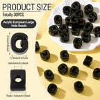 FASHEWELRY 30Pcs Acrylic Letter G Beads with Large Hole Big Plastic Letter Blocks European Beads 3D Letters Chunky Vowel Initial Alphabet Bead for Key Chains Necklace DIY Arts Craft Projects - color: Black, size: G