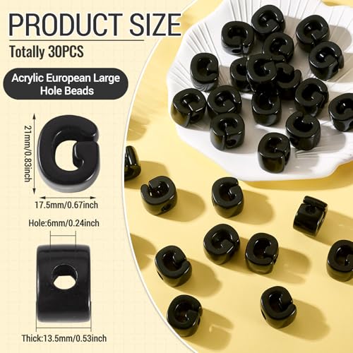 Craftora 30Pcs 20mm Black Large Letter Beads, Acrylic Big Alphabet Beads, Jumbo Initial Letter G Bead with Large Hole for Friendship Bracelets Keychain Bag Charms Shoelaces - color: Letter G