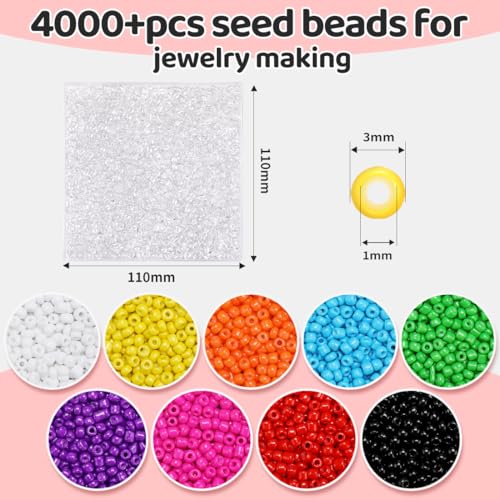 IOOLEEM Clear Seed Beads, 4000+ pcs 3mm Glass Beads for Jewelry Making & Bracelets Making - color: Clear, size: 3mm / 4000pcs