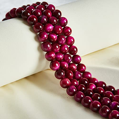 60pcs 6mm Magenta Tiger Eye Beads Natural Gemstone Beads Round Loose Beads for Jewelry Making - color: Magenta Tiger Eye, size: 6mm