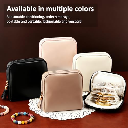 shunmei Mini Travel Jewelry Bag, Small Travel Jewelry Case with Zipper, Portable Velvet Jewelry Pouches for Necklaces, Earrings, Rings, Bracelets,Travel Essentials Gifts for Women Girls(Khaki) - color: Khaki