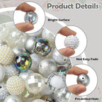 Ipotkitt 50 Pcs 20mm Acrylic Bubblegum Beads Round Spacer Loose Beads White Theme Disco Ball Chunky Rhinestone Beads for Pen Bag Chain Jewelry Making - color: 50pcs-White Bubblegum Beads-20mm