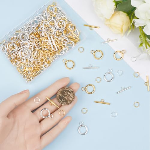 1 Box 60 Sets Toggle Jewelry Clasp Sets Toggle Connector Clasp Alloy Metal Gold and Silver Large Bars and Ring Fastern Hook OT Clasp with Rings Set for Jewelry Making Supplies Accessories - style: Style 3