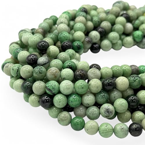 ABCGEMS African Hydrogrossular Garnet Beads AKA Transvaal Grossular Garnet (Gorgeous Black Inclusions of Chromite) Healing Energy Jewelry Making Smooth Round 10mm - color: Hydrogrossular Garnet (From Africa)