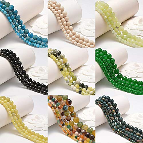 AD Beads Natural Gemstone Smooth Round Loose Beads 15“ 6mm 8mm 10mm (6mm, New Mountain Jade) - color: New Mountain Jade, size: 6mm