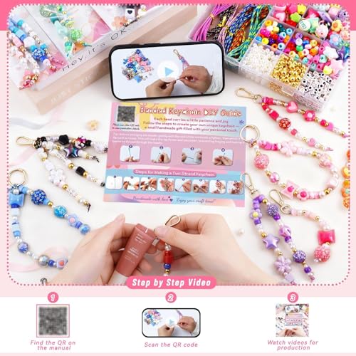 Wurosi 865 Pcs Bead Keychain Kit, DIY Bead Keychain Making Kit, Bag Charm Kit with Acrylic Heart Flower Alphabet Beads Key Chain Supplies for Jewerly Making Kit - color: 865 Pcs Bead Kit