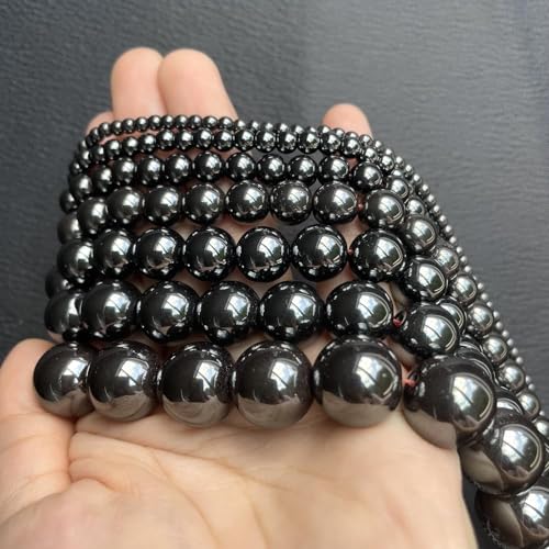 Stone Beads, 60pcs Black Hematite, 6mm Round Loose Beads for Jewelry Making, Bracelets, with Bag, String & Card - color: Black Hematite, size: 6mm