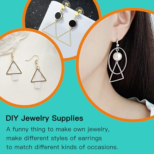 Oubaka 210pcs Triangle Earring Hoops, Gold, Silver, Ancient Cyan - Earring Beading Hoops - Jewelry Making Supplies - color: 210pcs