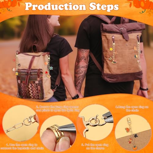 AUGSUN 189Pcs Fall Keychain Making Kit, Autumn Charm Jewelry Chain Making Crafts, 60 Thanksgiving Charms 12 Keychain Clips Hooks 15 Extender Chains 100 Jump Ring and Jewelry Plier for Holiday Gifts - style: Fall