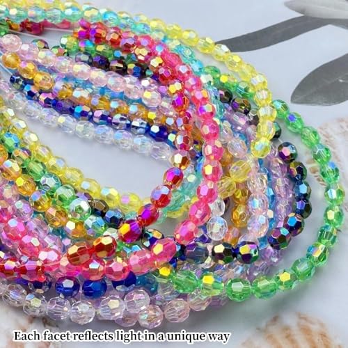 1800pcs Acrylic Faceted Round Beads 4mm 6mm 8mm 10mm AB Colors Glossy Acrylic Round Spacer Beads with Hole for DIY Bracelet Necklace Jewelry Making Supplies Handmade Craft(White AB) - color: White AB