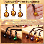 Yaomiao 5 Pcs Tiger Eye Chakra Round Bead Pendant Necklace Natural Quartz Amethyst Obsidian Turquoise Healing Crystal Pendant with Adjustable Nylon Rope - color: Red Amber, Yellow Amber, Purple, Green, Black
