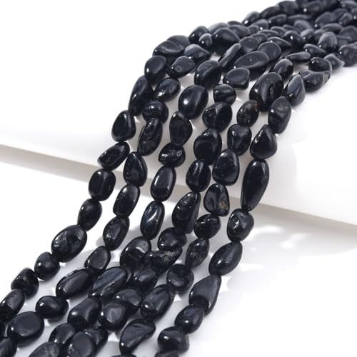 Black Tourmaline Pebble Nugget Oval Free Tumbled Stone 6-8mm Natural Gemstone Loose Beads Approx 15.5 inch for DIY Jewelry Making - color: Black Tourmaline