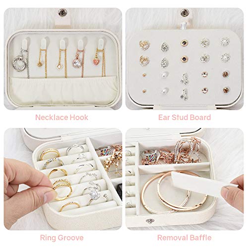 jiemei Jewelry Box, Travel Jewelry Organizer Cases with Doubel Layer for Women’s Necklace Earrings Rings and Travel Accessories(White) - color: White
