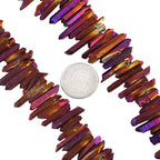 SUNYIK Purple/Gold/Blue Titanium Coated Crystal Points Quartz Rough Sticks Spikes Point Beads 15 inch Strand Drilled - color: Purple/Gold/Blue(Rough), size: 0.4"-1.3"