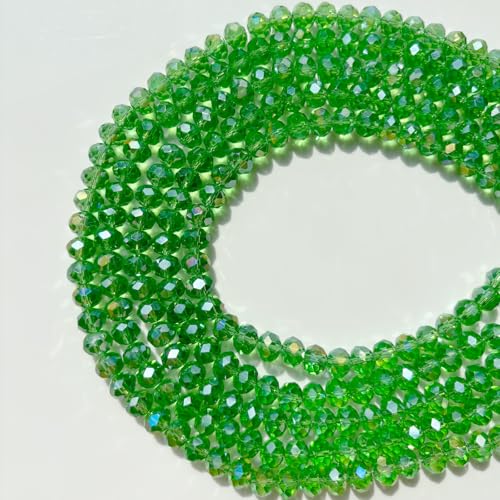 513Pcs Glass Crystal Beads for Jewelry Making, 6MM AB Briolette Faceted Crystal Beads Bulk for Bracelets, Glass Spacer Beads for Crafts Necklace Wine Charms Suncatchers, Green AB - color: Green AB, size: 6mm