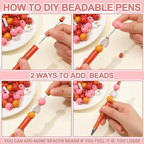Colarr 24 Sets Plastic Beadable Pens DIY Pens Making Kit Assorted Wood Beads Crystal Spacer Black Ink Ballpoint for Women Crafts Office Family Gifts(Rainbow) - style: Rainbow
