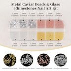 3D Mini Small Metal Stainless Steel Caviar Nail Beads Balls, 0.8-3mm Gold Silver Alloy Nail Art Chain Charms Studs with Tweezers and Dual-end Brush (4-K1-metal-beads-rhinestones) - color: 4-K1-metal-beads-rhinestones