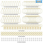 360 Pcs Beading Hoop Set for Jewelry Making, with Teardrop Round Hoops, Open Jump Rings, Earring Hooks and Backs, DIY Craft Supplies - color: 360Pcs-K Gold